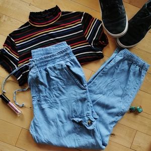 Ardene Blue Joggers Faux Denim High Waist